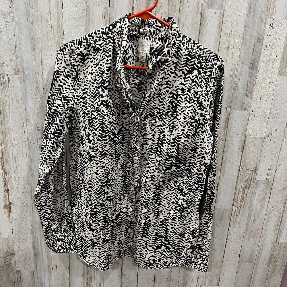 J. Crew Perfect Shirt Blouse Strada Fan Placket Button Down Womens Size 8 Cotton